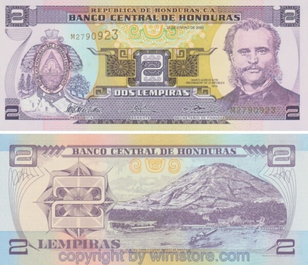 sg13997 Honduras, P080Ad, 2 Lempiras 2003, Serie M; 1