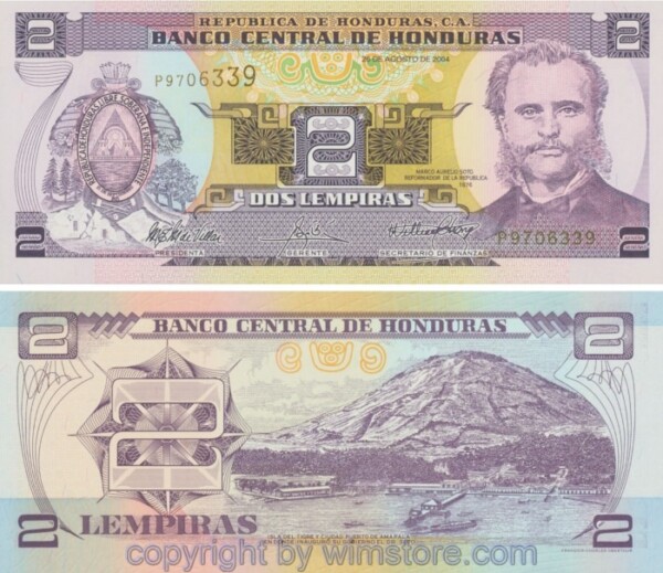 sg13998 Honduras, P080Ae, 2 Lempiras 2004, Serie P; 1