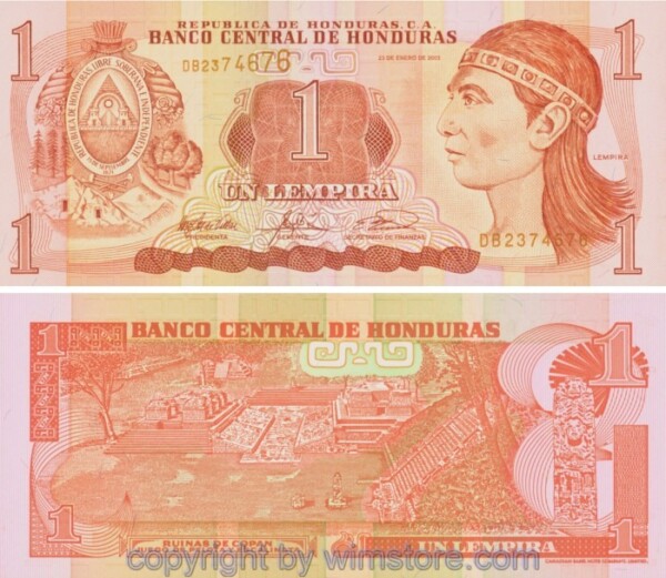 Honduras, P084c, 1 Lempira 2003, Serie DB; 1