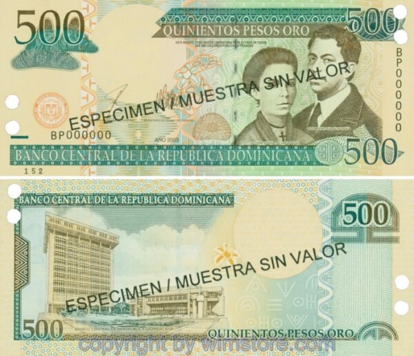 Dominikanische Republik, P172s2, 500 Pesos Oro 2003, Serie BP, Specimen; 1