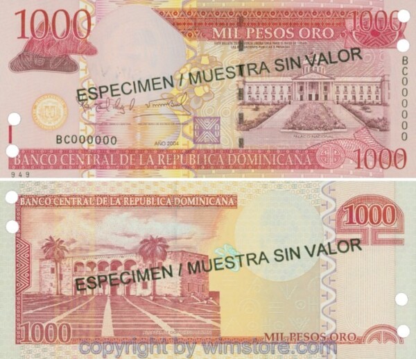 Dominikanische Republik, P173s3, 1000 Pesos Oro 2004, Serie BC, Specimen; 1