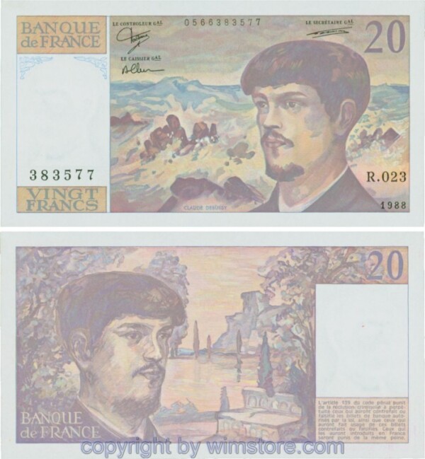 Frankreich, P151c, 20 Francs 1988, Serie R; 1