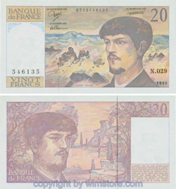 Frankreich, P151d, 20 Francs 1990, Serie N; 1-