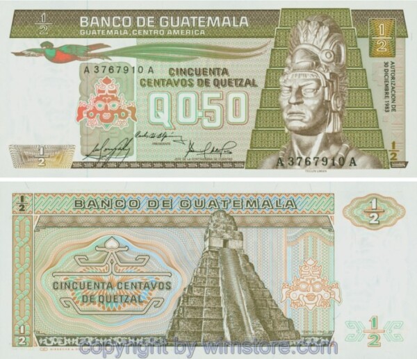 Guatemala, P065, 1/2 Quetzal 1983-12-30, Serie A-A, Sign. 27; 1