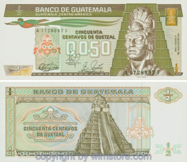 Guatemala, P065, 1/2 Quetzal 1989-01-04, Serie A-F, Sign. 37; 1