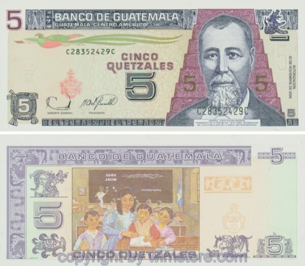 Guatemala, P106b, 5 Quetzales 2006-11-22, Serie C-C, Sign. 50; 1