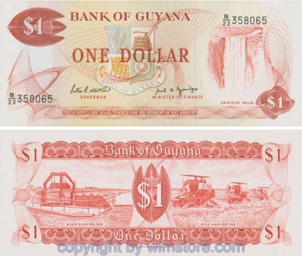 Guyana, P021f, 1 Dollar (1989); Serie B/23, Sign. 7; 1