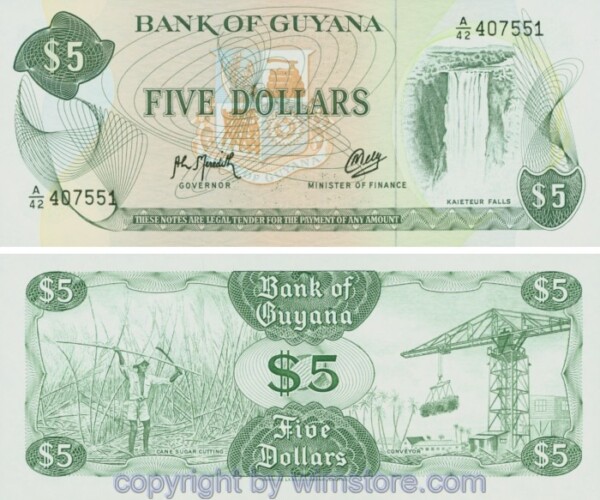 Guyana, P022f, 5 Dollars (1992); Serie A/42, Sign. 9; 1
