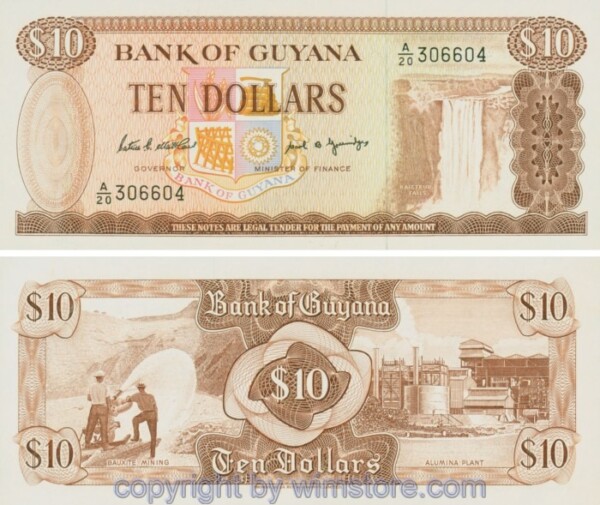 Guyana, P023d, 10 Dollars (1989); Serie A/20, Sign. 7; 1