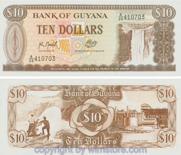 Guyana, P023f, 10 Dollars (1992); Serie A/26, Sign. 9; 1