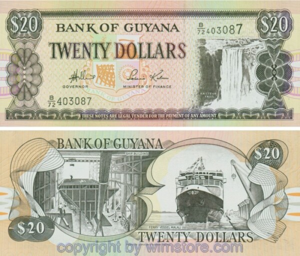Guyana, P030d,  20 Dollars (2006); Serie B/72, Sign. 13(A); 1