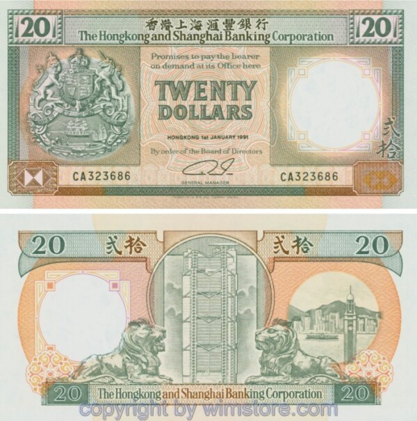 Hong Kong, P197b, 20 Dollars 1991, Serie CA; 1