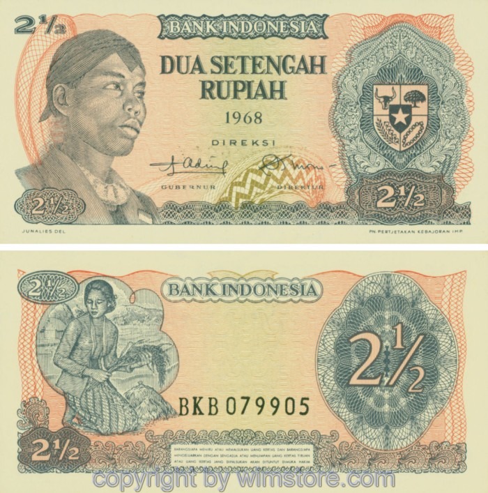 Indonesien, P103a, 2 1/2 Rupiah 1968; Serie BKB; 1-