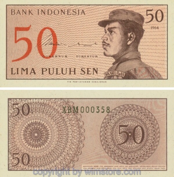 Indonesien, P094a, 50 Sen 1964