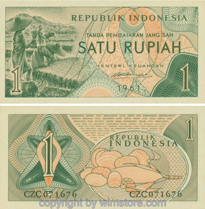 Indonesien, P078, 1 Rupiah 1961