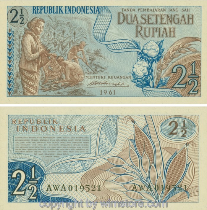 Indonesien, P079, 2 1/2 Rupiah 1961