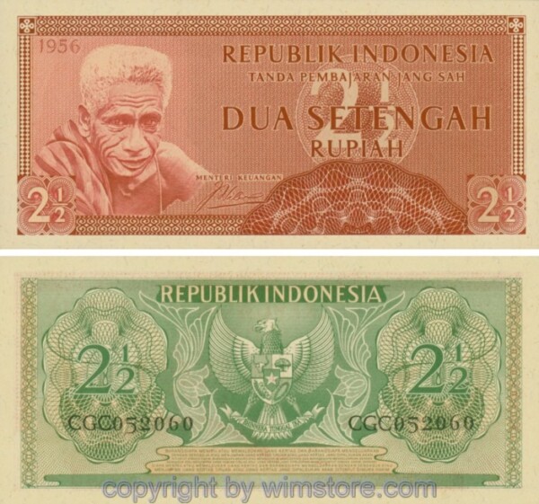 Indonesien, P075, 2 1/2 Rupiah 1956, Serie CGC; 1-, Stockflecke