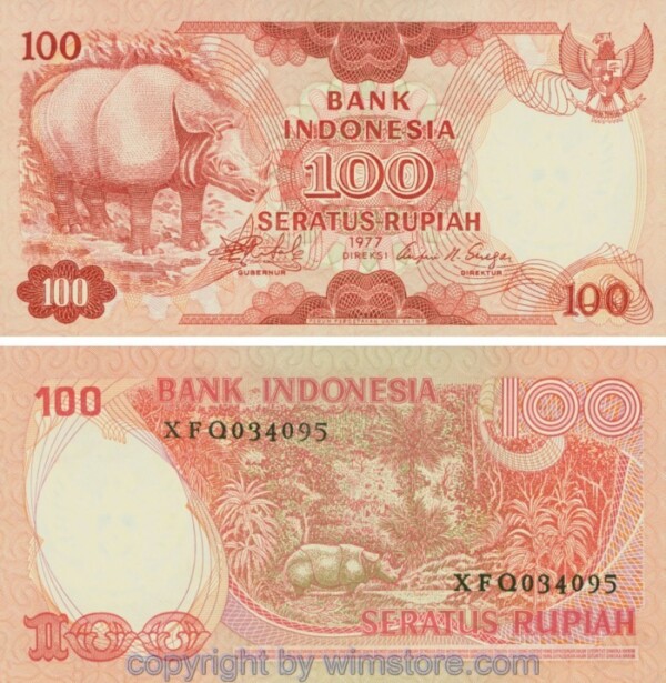 Indonesien, P116r, 100 Rupiah 1977; Serie XFQ; 1, Ersatzbanknote