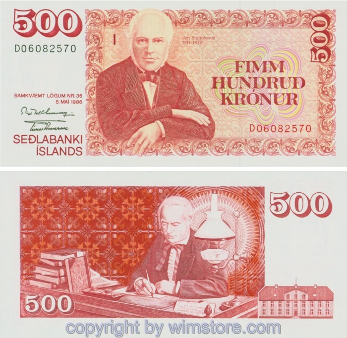 Island, P051a, 500 Kronur L.1986, Serie D, Signatur 50; 1