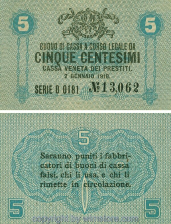 Italien-Militär, PM01, 5 Centesimi 1918