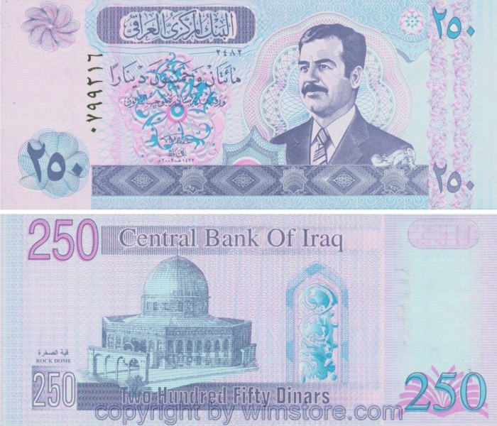 Irak, P088(a), 250 Dinars 2002; UV Reaktion der Fasern; 1