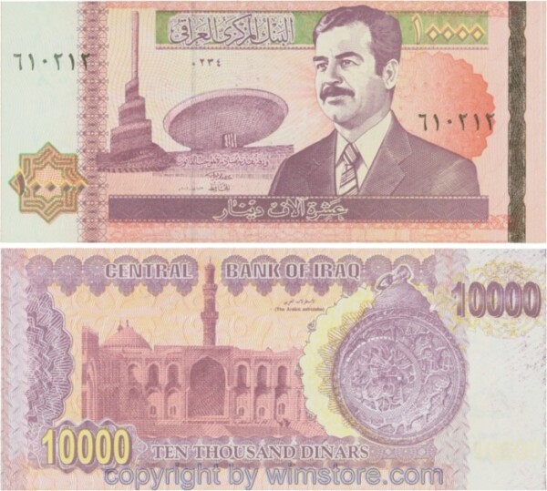 Irak, P089, 10000 Dinars 2002, Melierfasern u. Streifen floureszieren; 1
