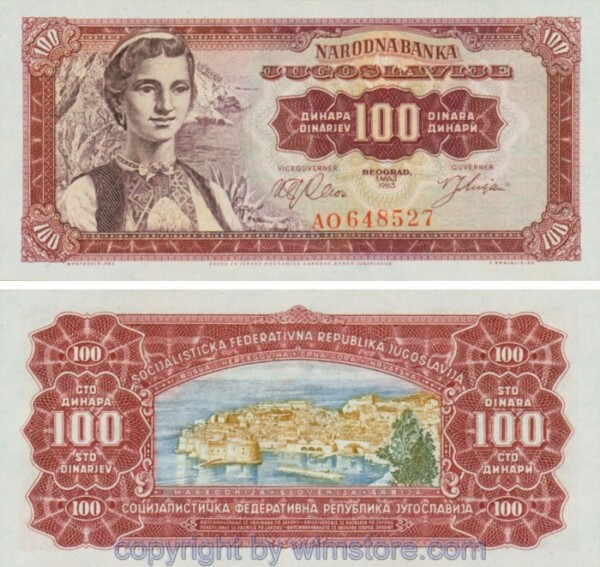 Jugoslawien, P073a, 100 Dinara 1.5.1963