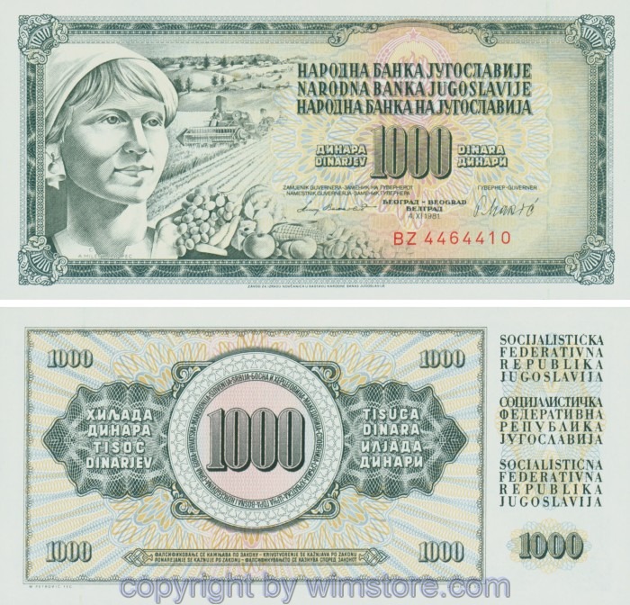 Jugoslawien, P092d, 1000 Dinara 4.11.1981