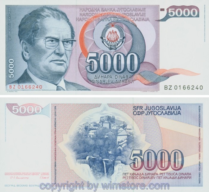 Jugoslawien, P093a, 5000 Dinara 1.5.1985