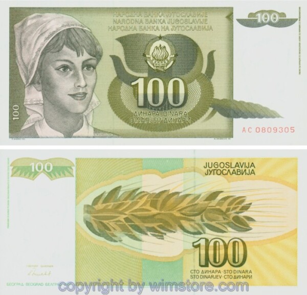 Jugoslawien, P108, 100 Dinara 1991, Serie AC; 1