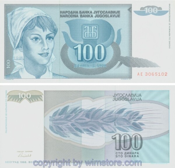 Jugoslawien, P112, 100 Dinara 1992