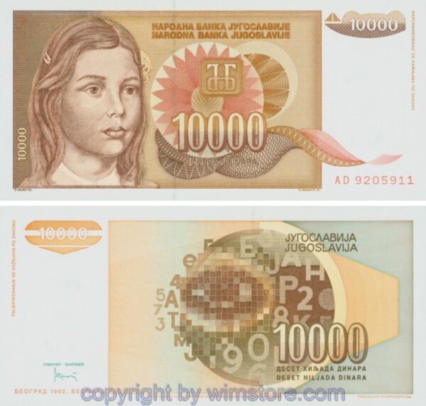Jugoslawien, P116a, 10000 Dinara 1992