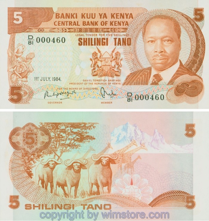 Kenia, P019c, 5 Shillings 1.7.1984