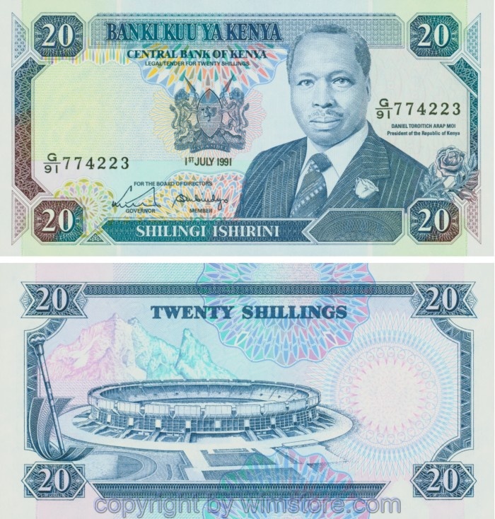 Kenia, P025d, 20 Shillings 1.7.1991