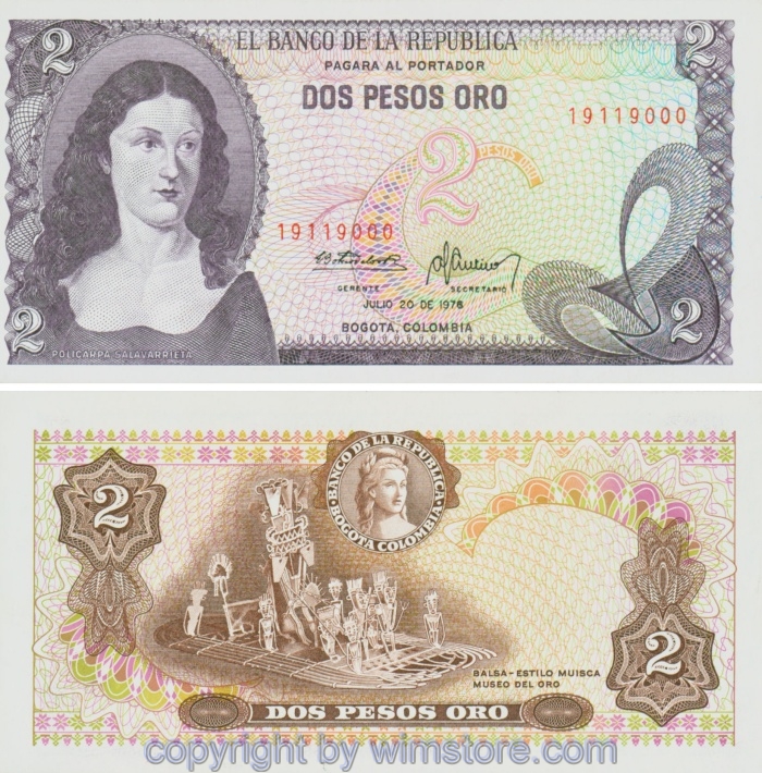Kolumbien, P413b, 2 Pesos Oro 1976 - 1977