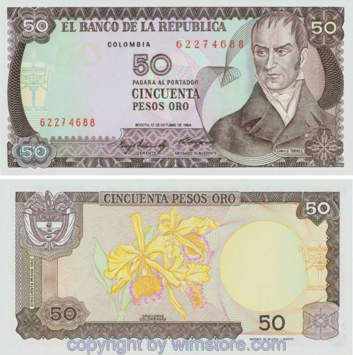 Kolumbien, P425b, 50 Pesos Oro 1986