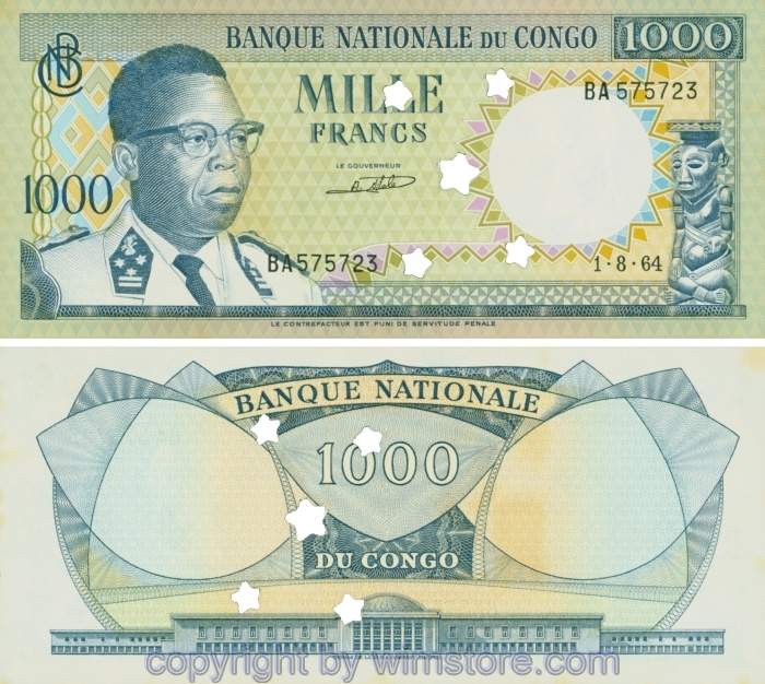Demokratische Republik Kongo (Kingshasa), P008a, 1000 Francs 1961 - 1964