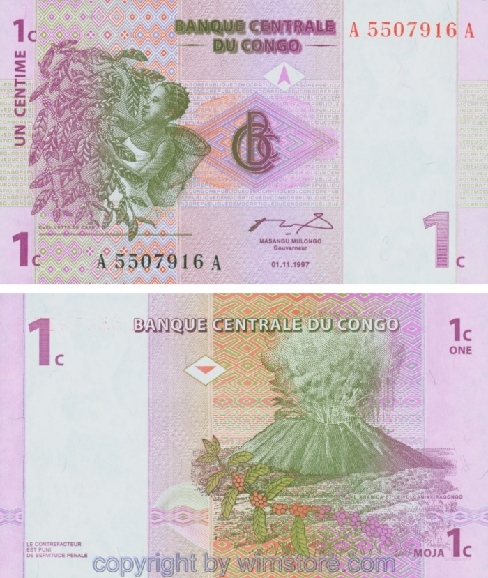 Demokratische Republik Kongo, P080a, 1 Centime 1997