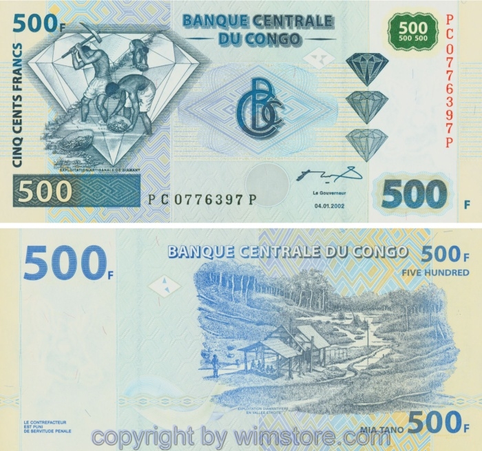 Demokratische Republik Kongo, P096a, 500 Francs 2002, Giesecke & Devrient, München