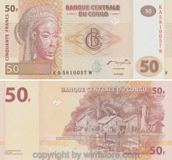Demokratische Republik Kongo, P097a, 50 Francs 2007, Giesecke & Devrient, München