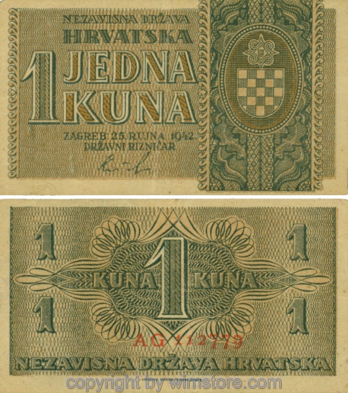 Kroatien, P07b, 1 Kuna 25.09.1942