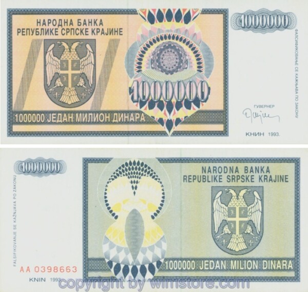 Kroatien, Republik Srpske Krajina, PR10a, 1 Million Dinara 1993