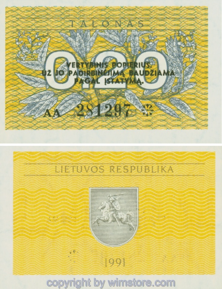 Litauen, P30, 0,20 Talonas 1991 (viele Stücke dezentriert)