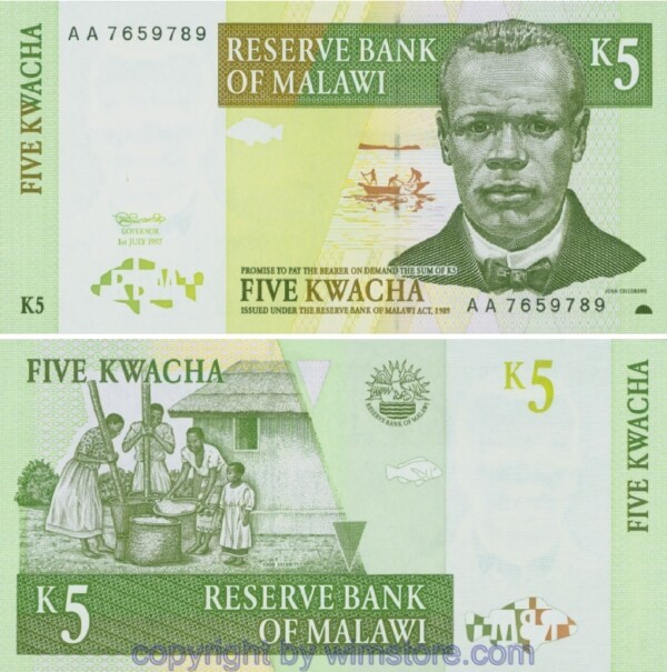 Malawi, P36a, 5 Kwacha 1.7.1997