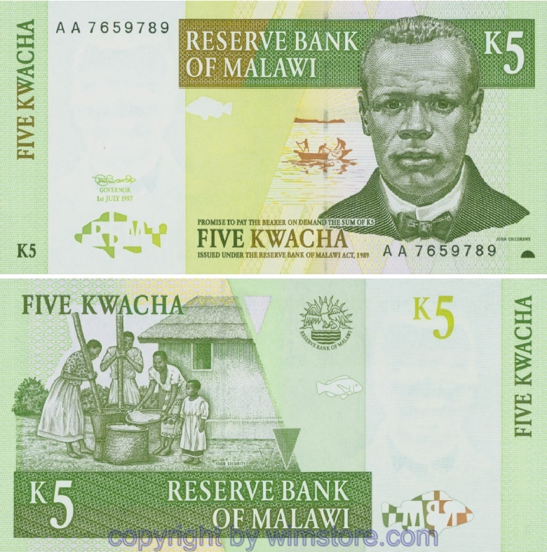 Malawi, P36a, 5 Kwacha 1.7.1997
