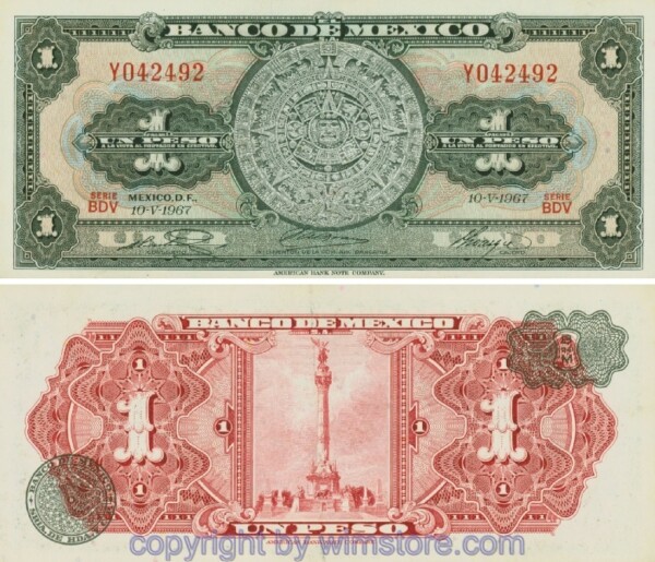 sg22628 Mexiko, P059j, 1 Peso 10.5.1967