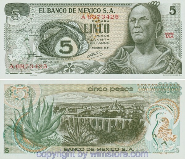 sg22678 Mexiko, P062b, 5 Pesos 27.10.1971