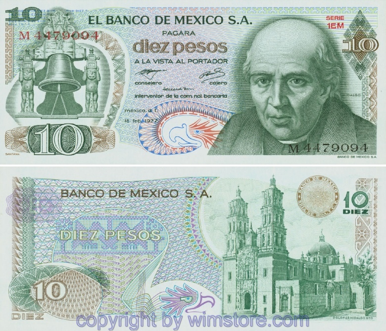 Mexiko, P063i1, 10 Pesos 18.2.1977, Siegel braun, Guilloche violett