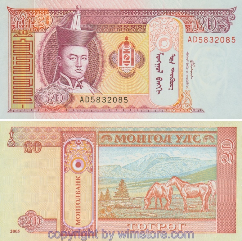 Mongolei, P63c, 20 Tugrik 2005