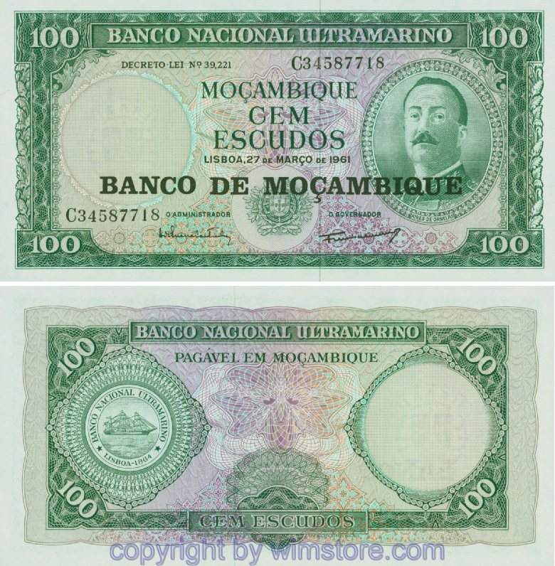 Mosambik, P117a, 100 Escudos 27.03.1961 (1976)